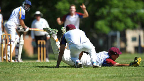 Diggers Ex-Services ’keeper Steve Meakins takes a fantastic catch to dismiss Sawtell opener Glen Johnson for a ducck at Fitzroy Oval. Diggers Ex-Services ’keeper Steve Meakins takes a fantastic catch to dismiss Sawtell opener Glen Johnson for a ducck at Fitzroy Oval.